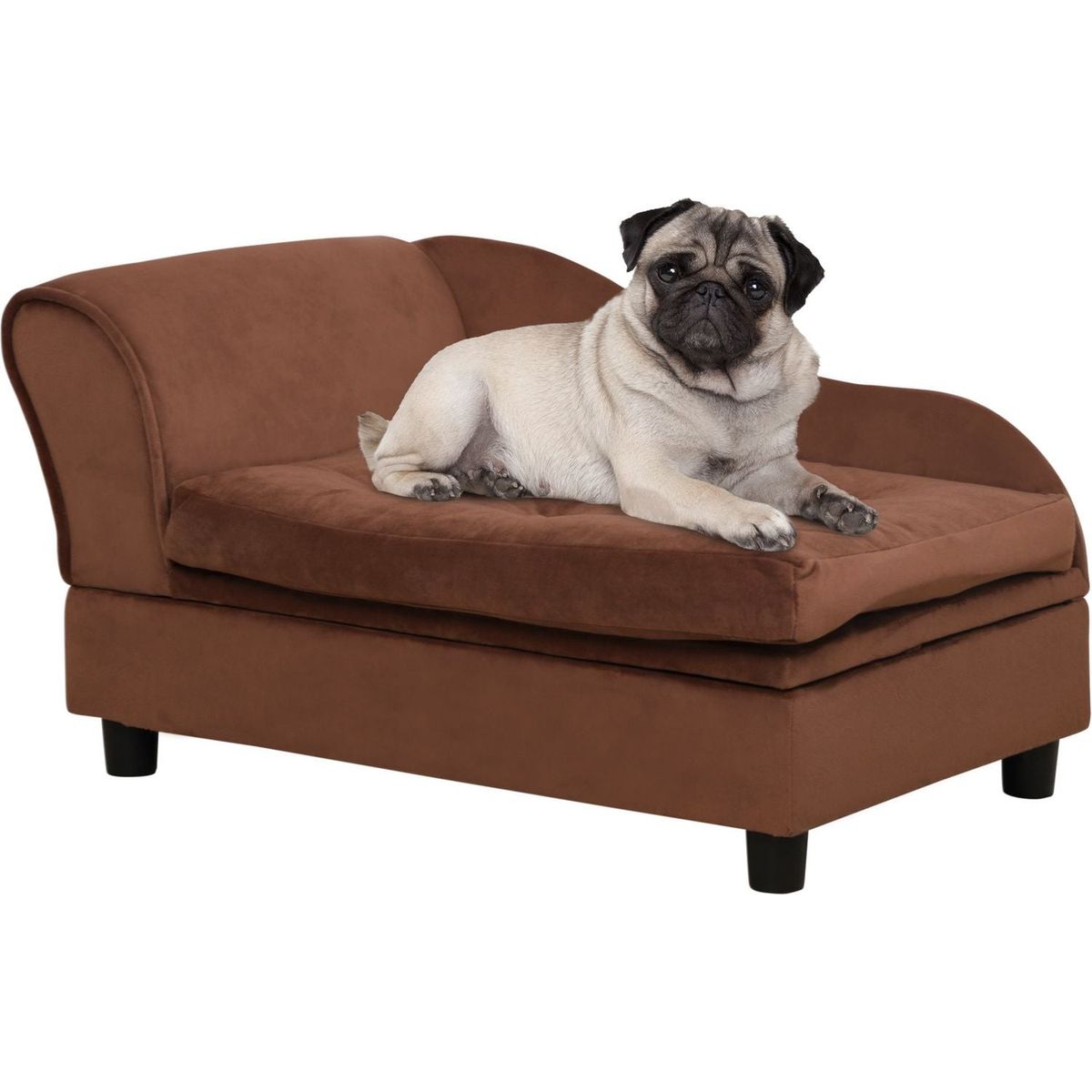 Luxury Fancy Dog Bed for Small Dogs with Hidden Storage, Small Dog Couch with Soft 3" Foam, Dog Sofa Bed, Cushy Dog Bed, Modern Pet Furniture for Puppies and Little Breeds, Brown