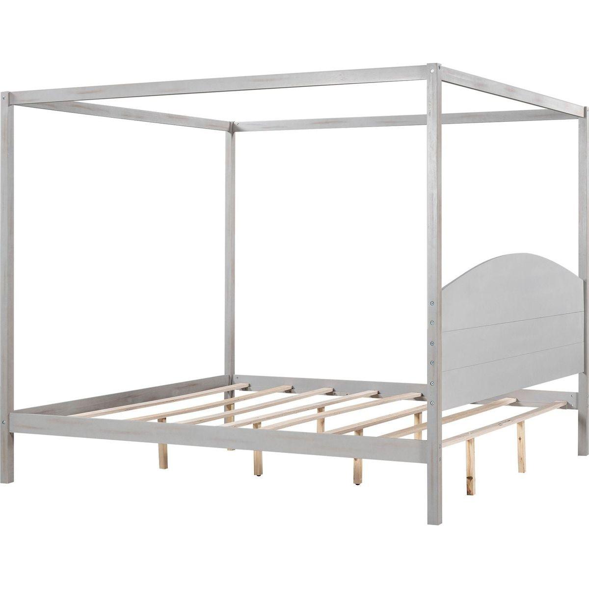 King Size Canopy Platform Bed with Headboard and Support Legs, Grey Wash