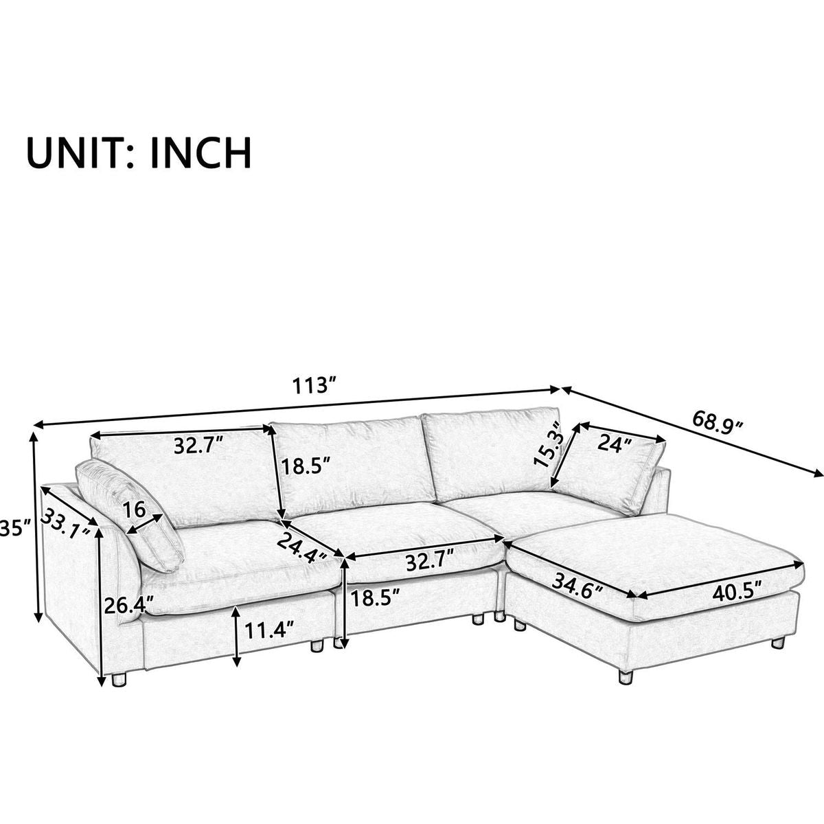 Upholstery Convertible Sectional Sofa, L Shaped Couch with Reversible Chaise
