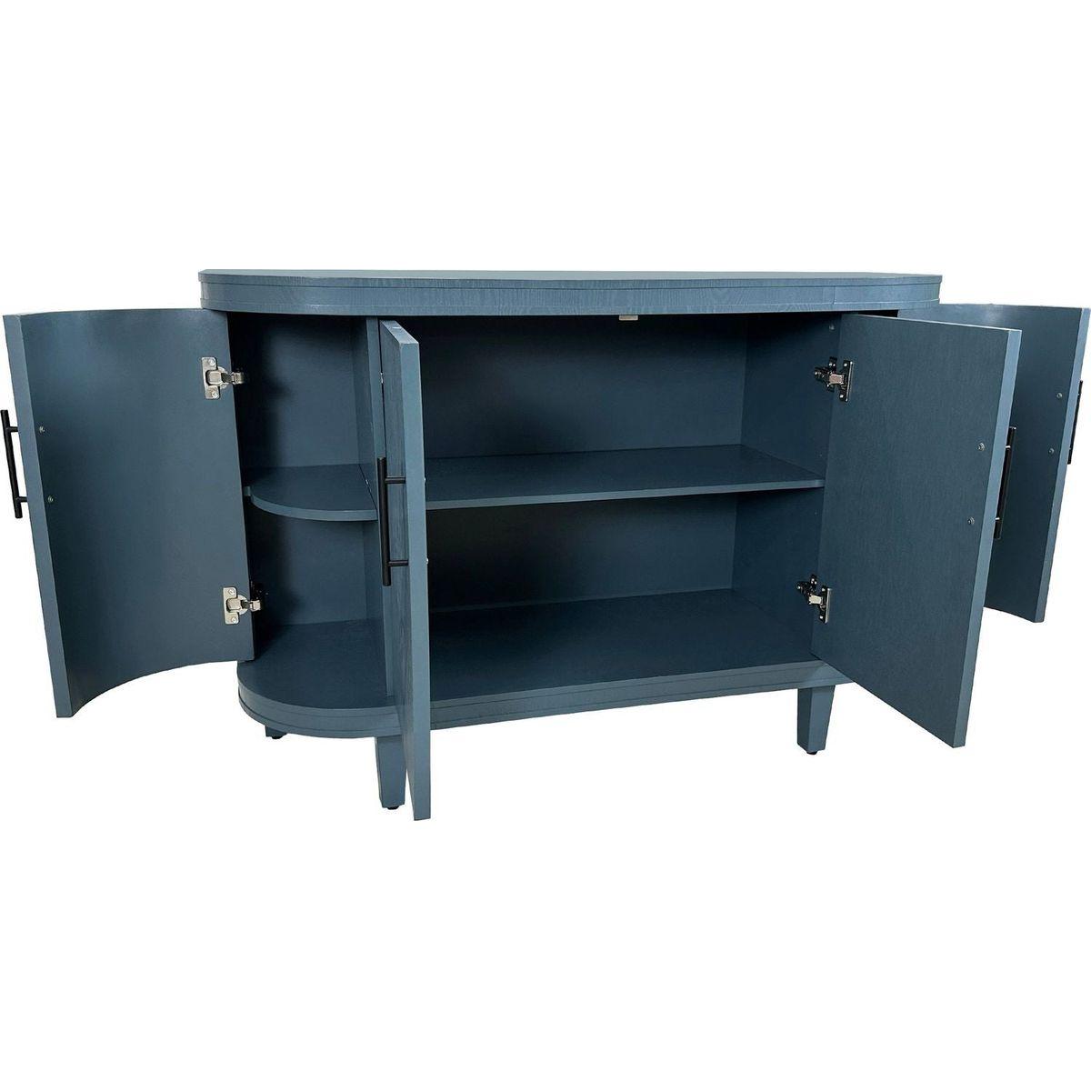 Modern Curved Sideboard 47.2-Inch Decorative Storage Cabinet Wooden Console Table Coffee Bar Cabinet with 4 Doors and Adjustable Interior Shelves for Living Room, Kitchen, Bedroom, Hallway (Blue)