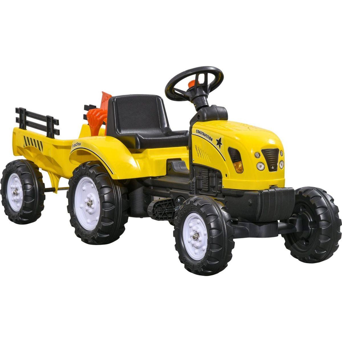 tractor pedal car Kids Ride on Farm Tractor, Manual Pedal Ride on Car with Back Storage Trailer, Shovel & Rake, Horn for Age 3 Years Old, Yellow