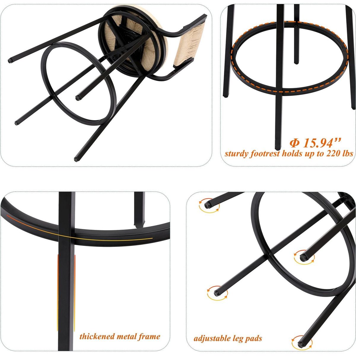 Creamy White Bar Stools Swivel Counter Chairs with Metal Frame Set of 2 Hand Woven Paper Rope Dining Barstools for Kitchen Counter (Creamy White)