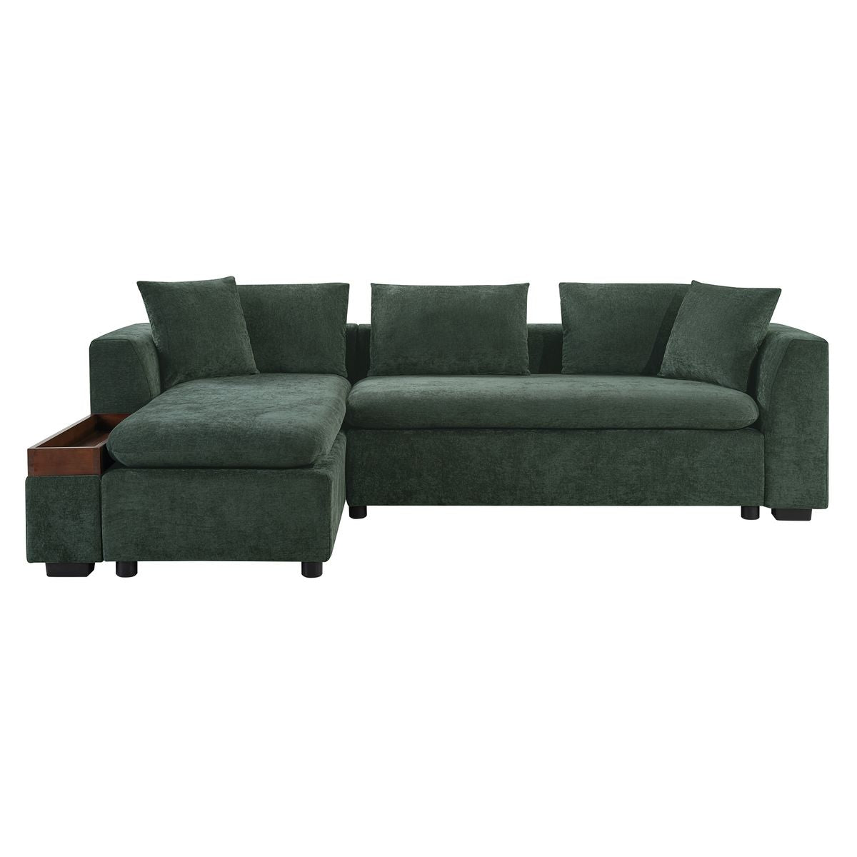 Elegant Chenille L-Shaped Sofa with Wooden Storage Compartment, Green, 93.7 Inches
