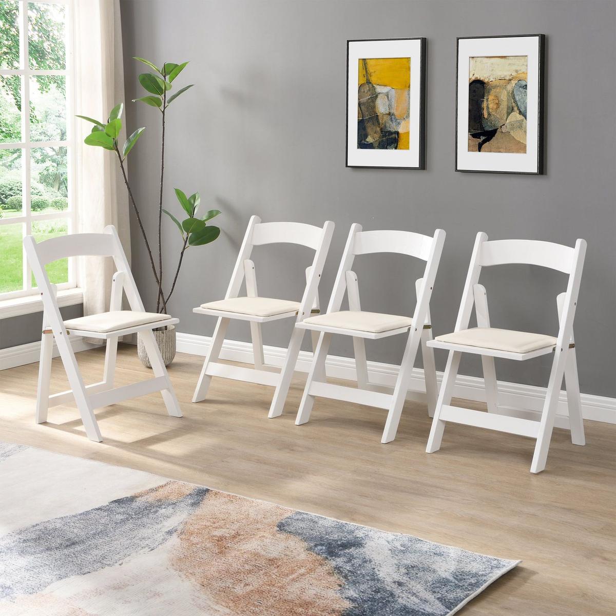 Upholstered folding chair,space saving, easy to carry,, 4PCS,Beige cushion/white shelf,Dining room