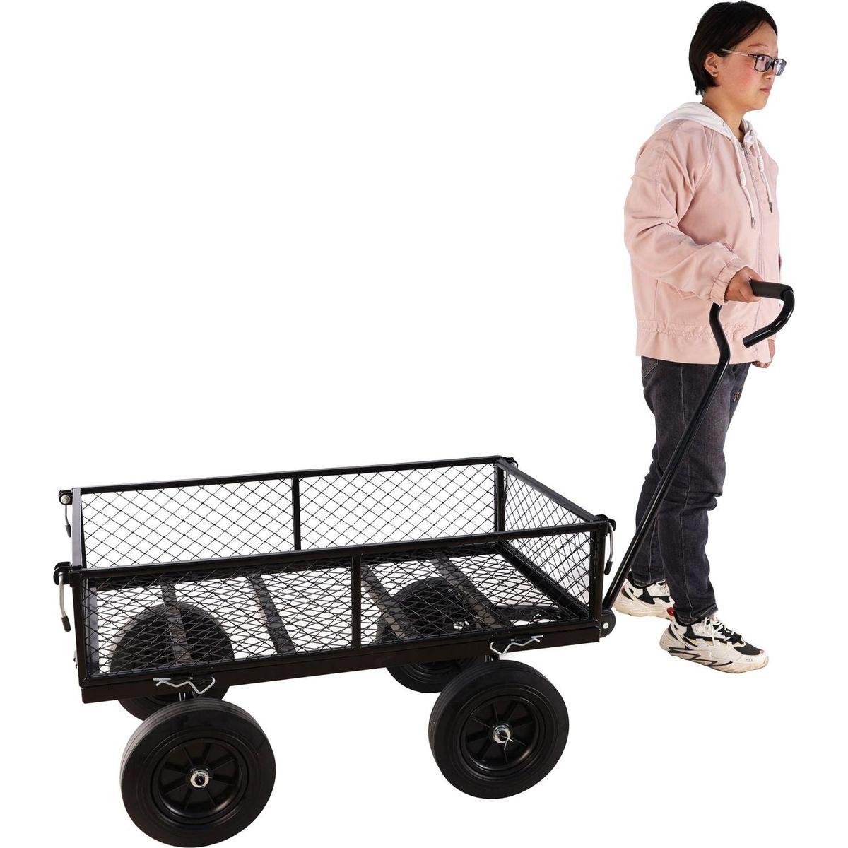 (Black solid wheels wagon cart) Solid wheels Tools cart Wagon Cart Garden cart trucks make it easier to transport firewood