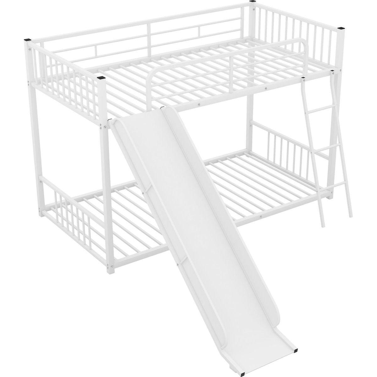 Metal Bunk Bed with Slide, Twin over Twin, White
