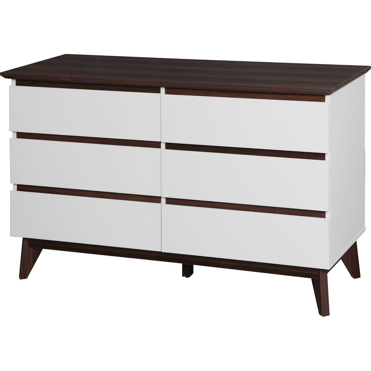 6-Drawer Double Dresser with Wide Drawers,White Dresser for Bedroom, Wood Storage Chest of Drawers for Living Room Hallway Entryway, 47.2" W x 15.74" D x 30 .7"H