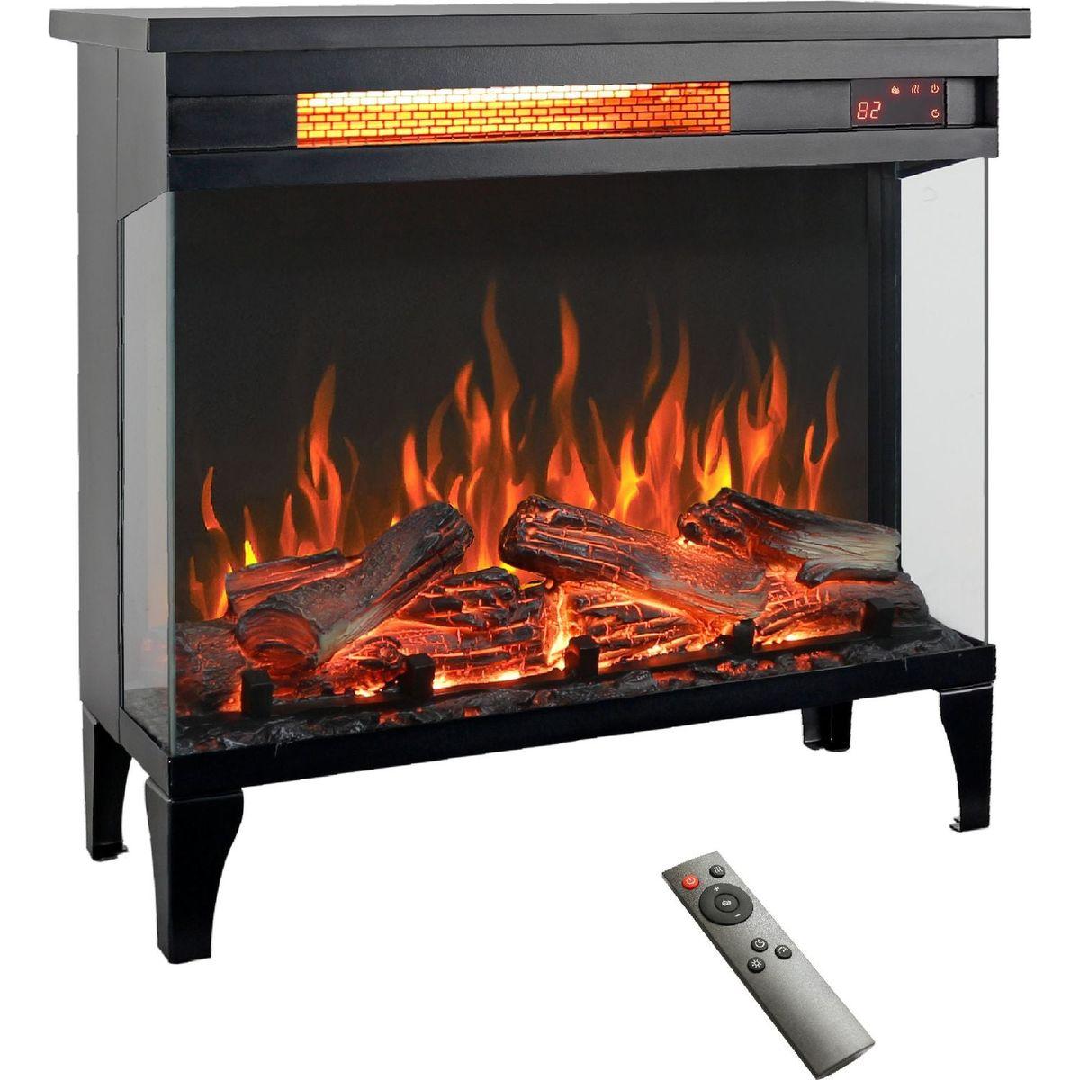 24 inch three sided glass electric fireplace with feet