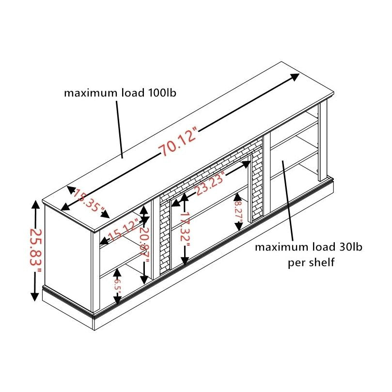 Large TV Desk Storage Rack with Faux Stacked Stone Surround,Media Console Table with Large Storage Cabinet,Modern TV Media Entertaionment Stand,WHITE, 70.12"Wx15.35"Dx25.83"H