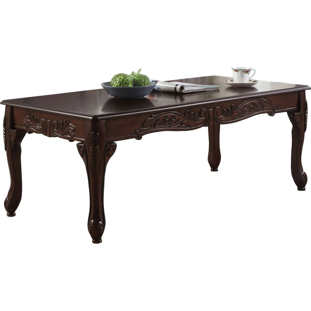 Traditional Ornate Detailing Dark Cherry Finish Wood Coffee Table
