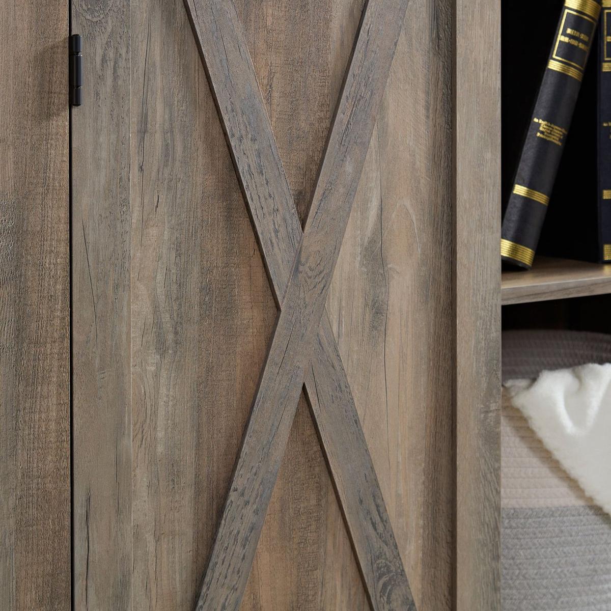 Tall Storage Cabinet Barn Door Storage Country Wood Rustic Farmhouse Pantry Cupboard Sliding Door Kitchen Organizer Furniture Home Drawer Shelves 39.37x15.75x74.4 Gray Wash