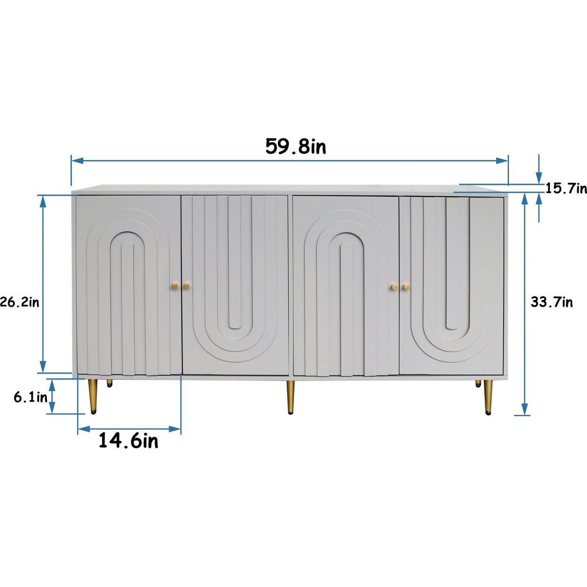 Modern Gray Lacquered 4 Door Wooden Cabinet Sideboard Buffet Server Cabinet Storage Cabinet, for Living Room, Entryway, Hallway, Office, Kitchen and Dining Room