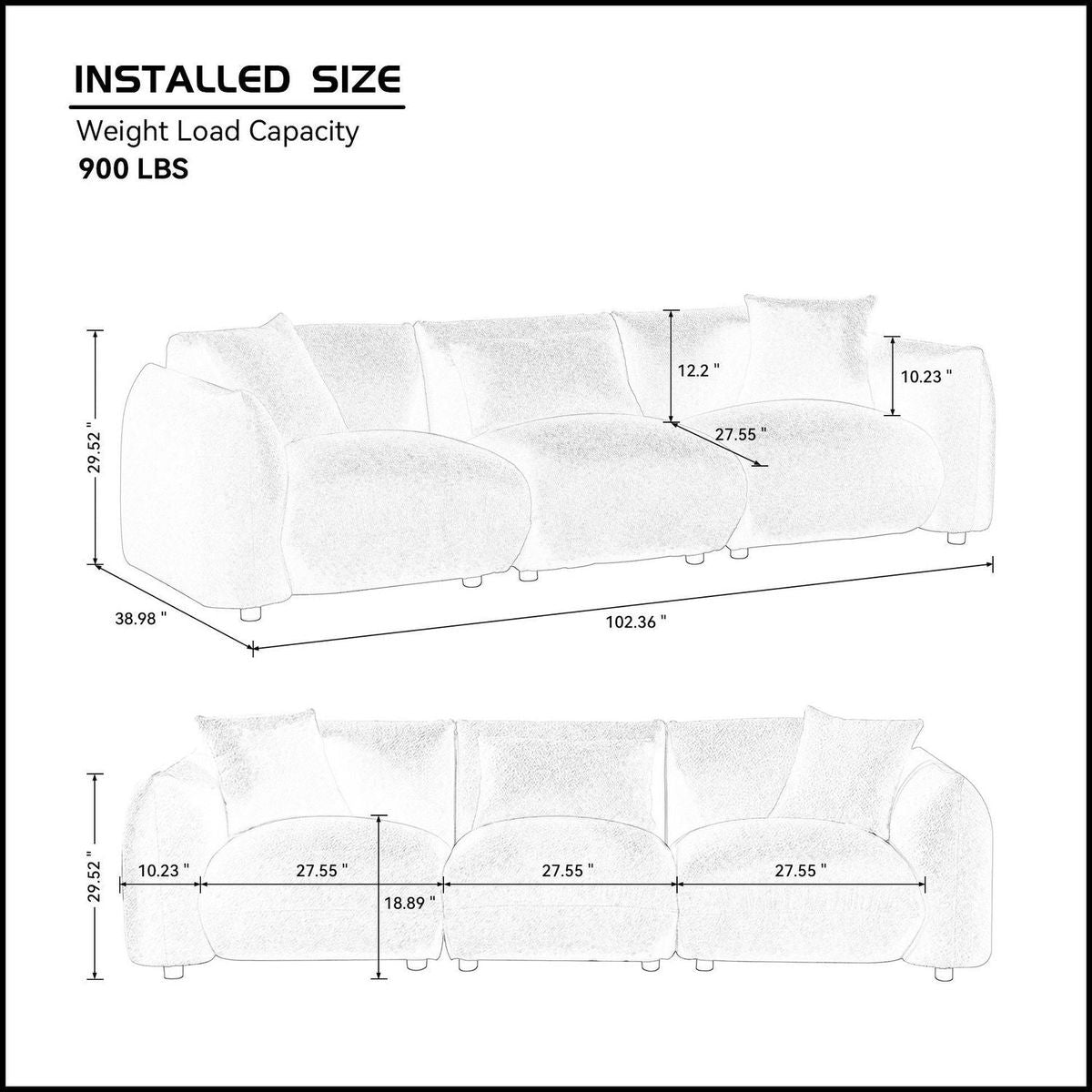 Mid Century Modern Couch 3-Seater Sofa for Livingroom, Beige