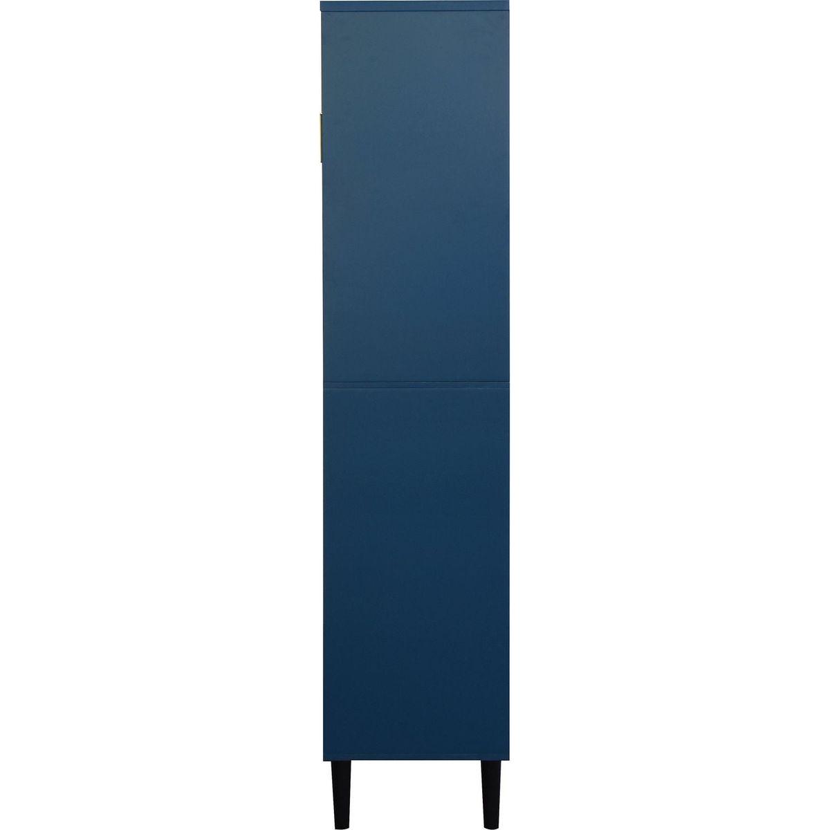 Tall Storage Show Cabinet with 2 Glass Display Door & 2 Doors, Tall Kitchen Pantry Cabinet with Gold Handles, Modern Cabinet Freestanding for Bathroom, Dining Living Room, Blue
