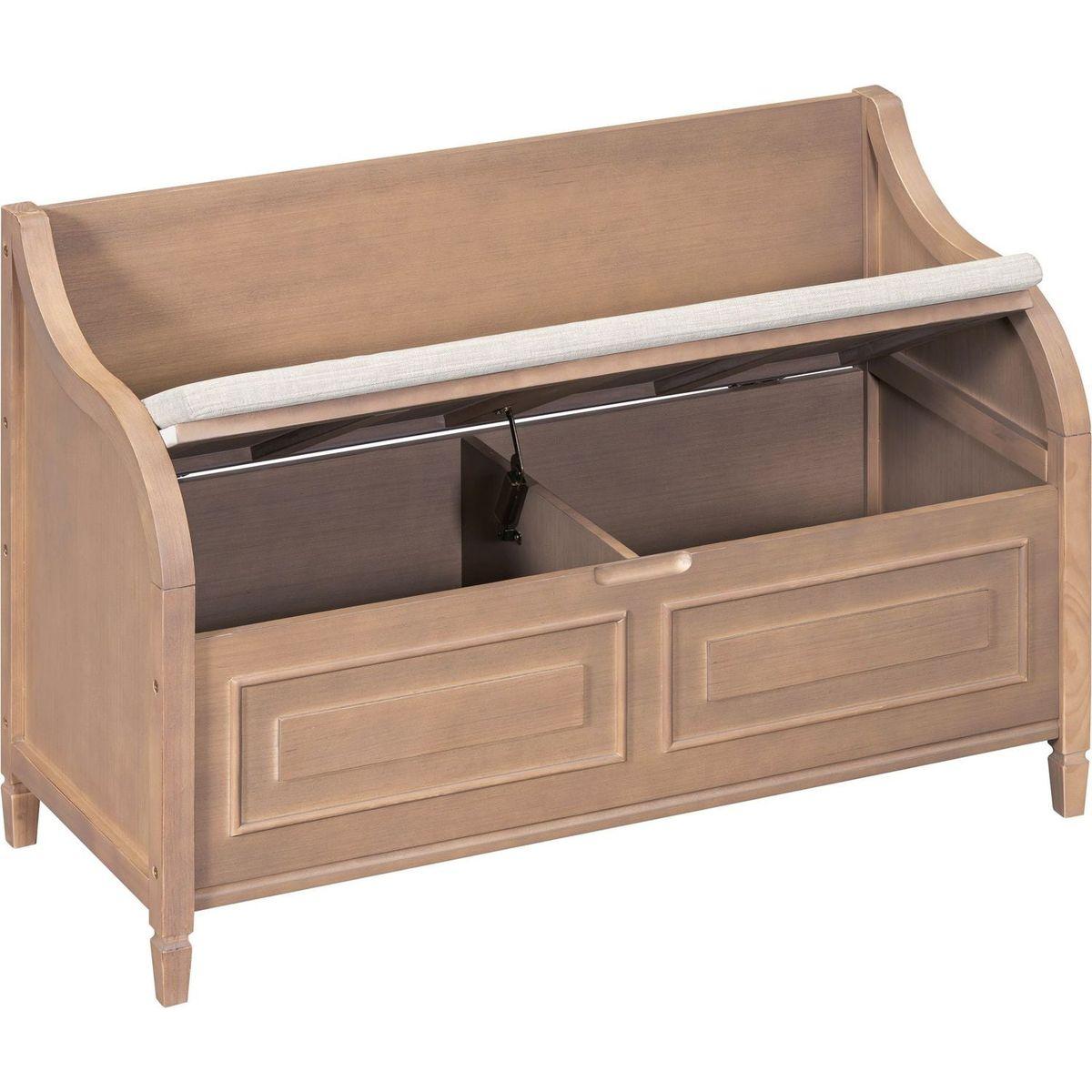 Rustic Style Solid wood Entryway Multifunctional Storage Bench with Safety Hinge (Brown+ Beige)