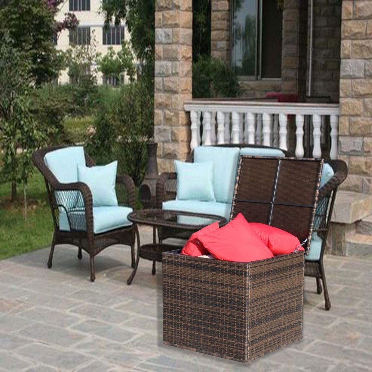 Wicker Patio Furniture Storage Box (Brown)