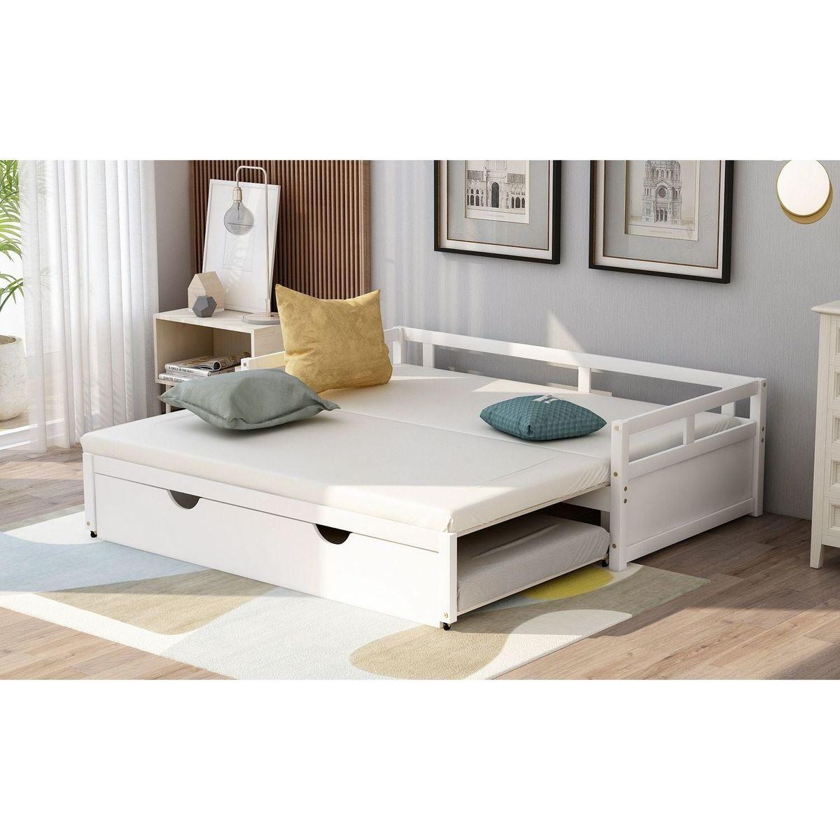 Extending Daybed with Trundle, Wooden Daybed with Trundle, White