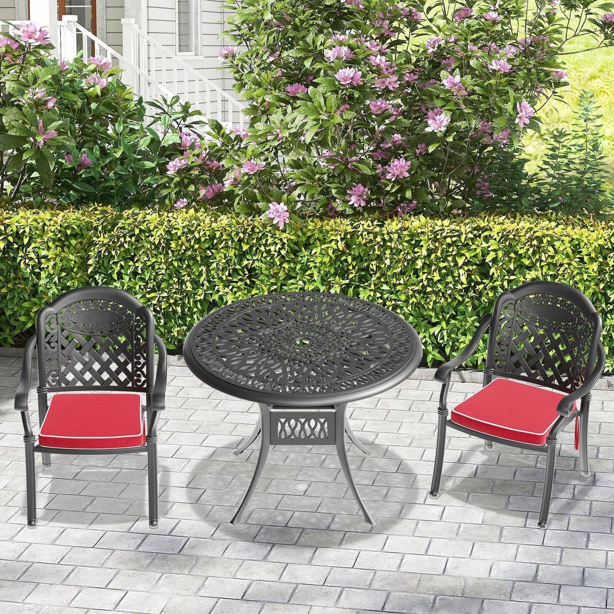 (Cushions In Random Colors)3-Piece Set Of Cast Aluminum Patio Furniture With Cushions