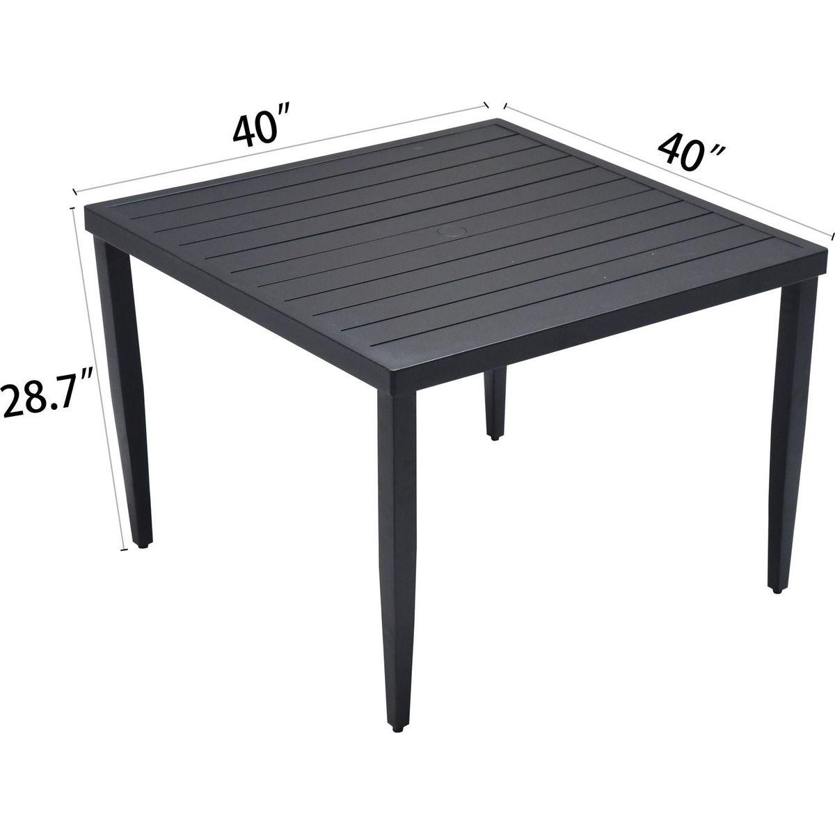 Outdoor Patio Aluminum 40"x40" Square Dining Table with Tapered Feet & Umbrella Hole, Ember Black