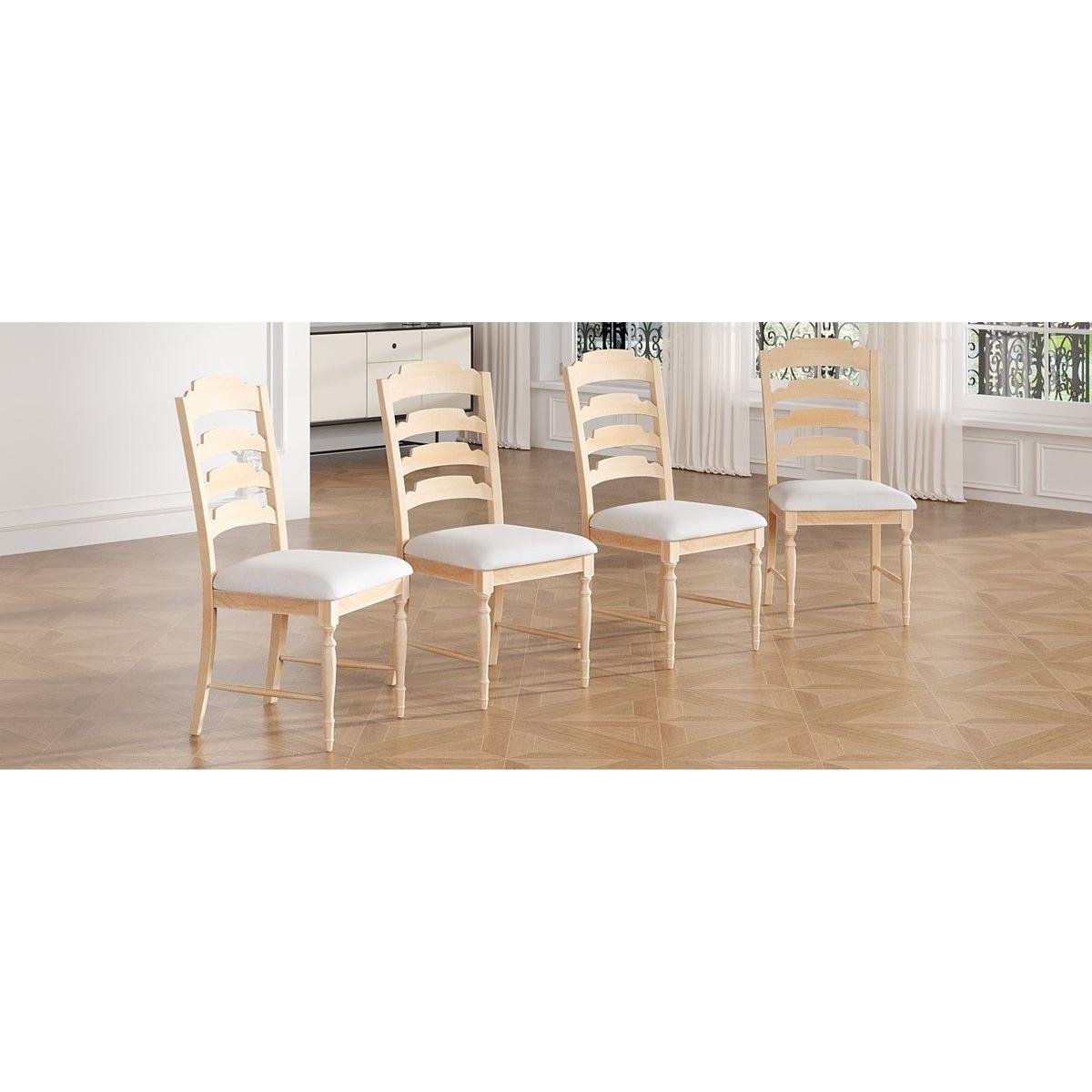 Vintage Traditional 4-Piece Upholstered Dining Chairs, Serrated Dining Backs, Natural