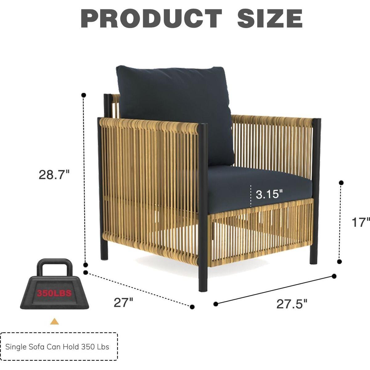 New Comming Outdoor Brown PE Wicker Sofa Set-2 Pieces Single Sofa with Grey Cushion