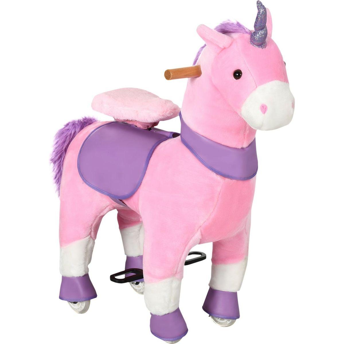 Qaba Ride On Real Walking Unicorn with Sparkly Horn, Soft Plush Ride On Rocking Horse Bearing 176lbs, Imaginative Interactive Toy for Kids, Unicorn Gifts