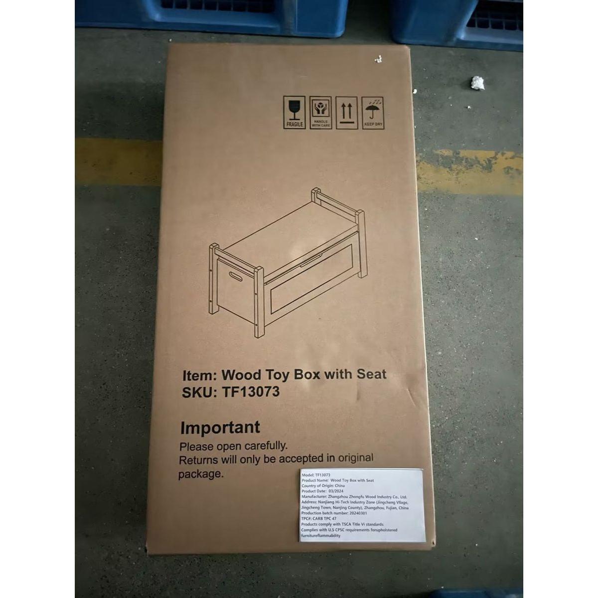 Kids Toy Box Chest, White Rubber Wood Toy Box for Boys Girls, Large Storage Cabinet with Cushion Seat Bench/Flip-Top Lid/Safety Hinge, Toy Storage Organizer Trunk for Nursery, Playroom