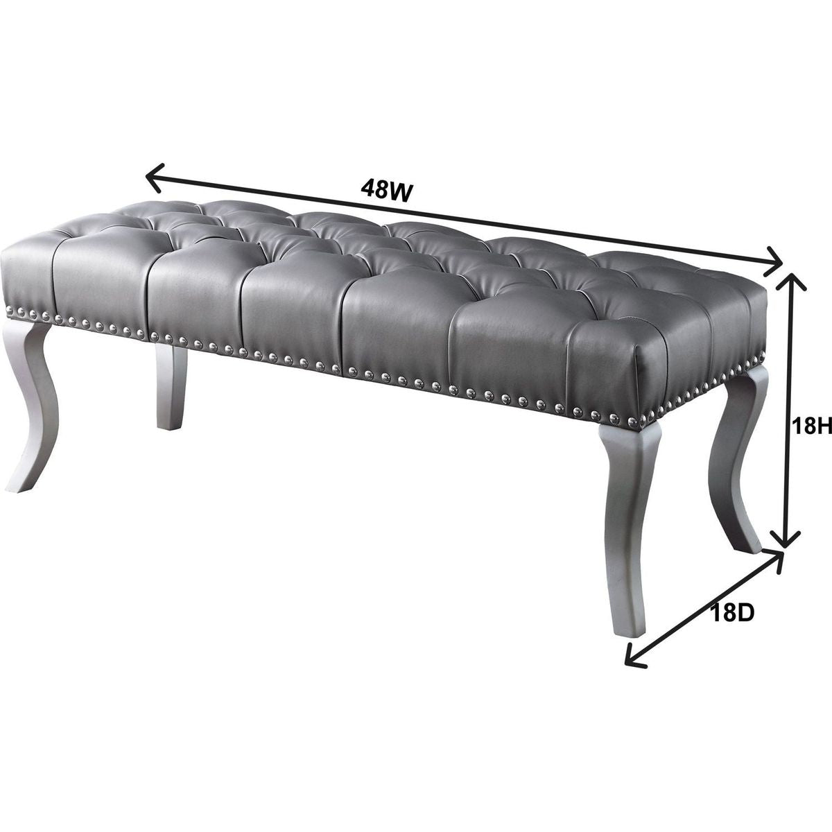 Decor Maxem Tufted Fabric Upholstered Bench Nailhead Trim, Gray