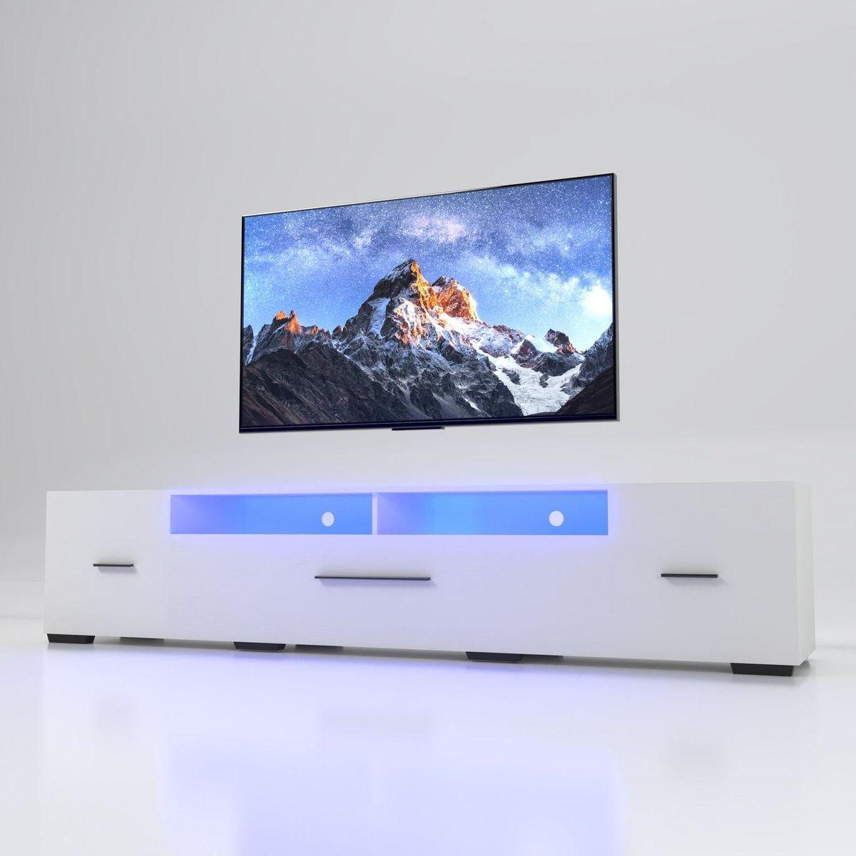 TV Console with Storage Cabinets, Remote, APP Control Long LED TV Stand, Full RGB Color Selection, 31 Modes Changing Lights Modern Entertainment Center with Power Cord (White, for 80 inches)