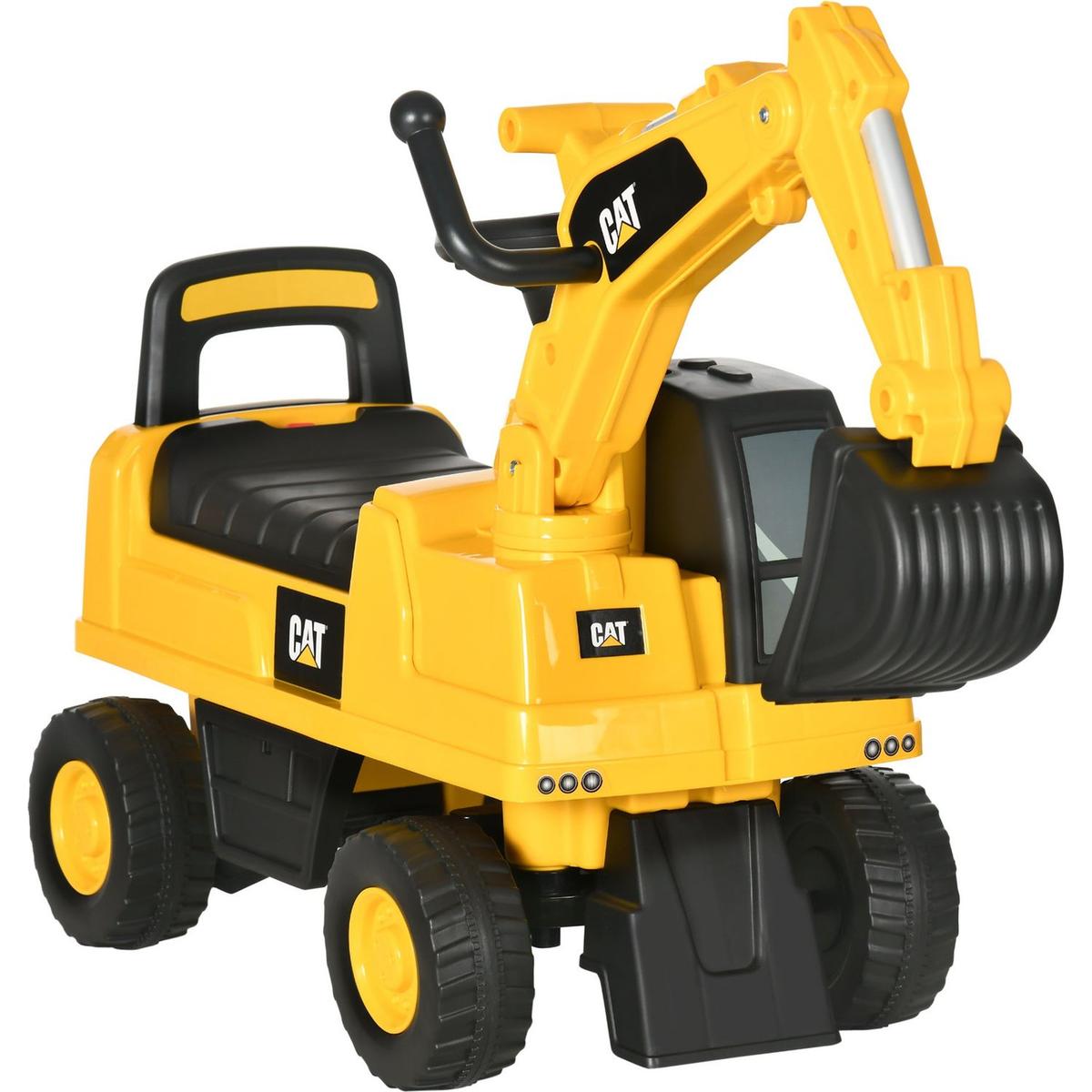 Excavator Ride on Toy, CAT Licensed Kids Manual Pedal Ride on Excavator with Manual Shovel, Horn, Hidden Storage for 18-36 Months Boys and Girls, Yellow