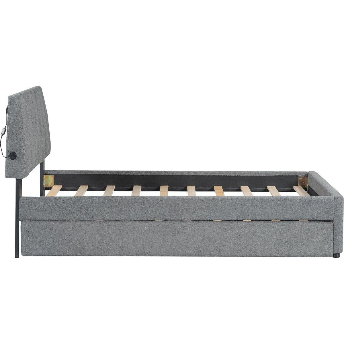 Teddy Fleece Twin Size Upholstered Platform Bed with Trundle, Gray
