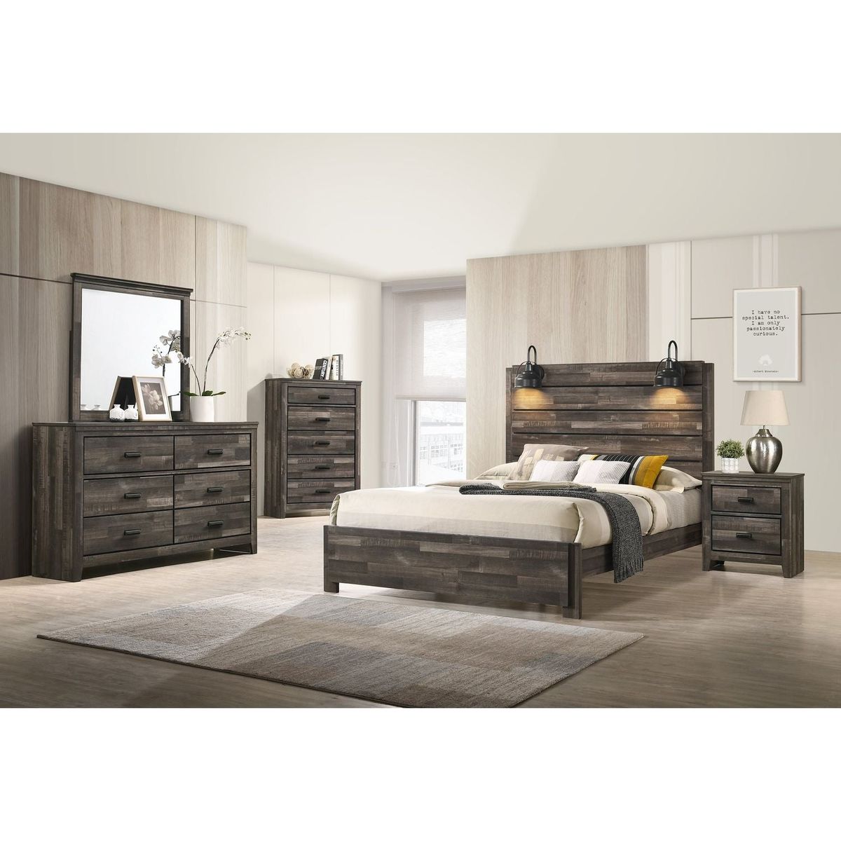 Contemporary 2-Drawer Nightstand End Table Brown Mixed Finish Two Storage Drawers Black Finished Handles Bedroom Furniture