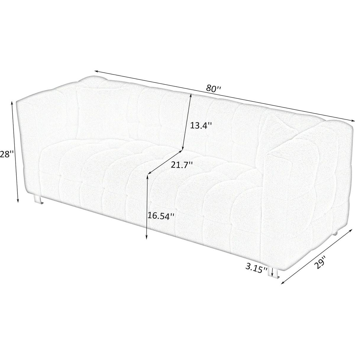 Grey teddy fleece sofa 80 inch discharge in living room bedroom with two throw pillows hardware foot support