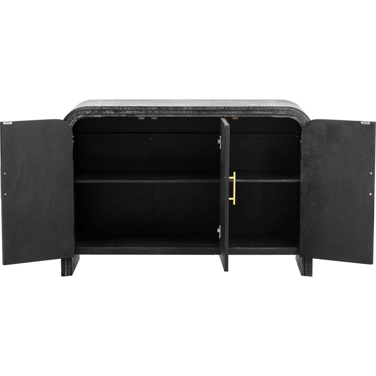 Retro Minimalist Curved Sideboard with Gold Handles and Adjustable Dividers for Living Room or Dining Room (Antique Black)