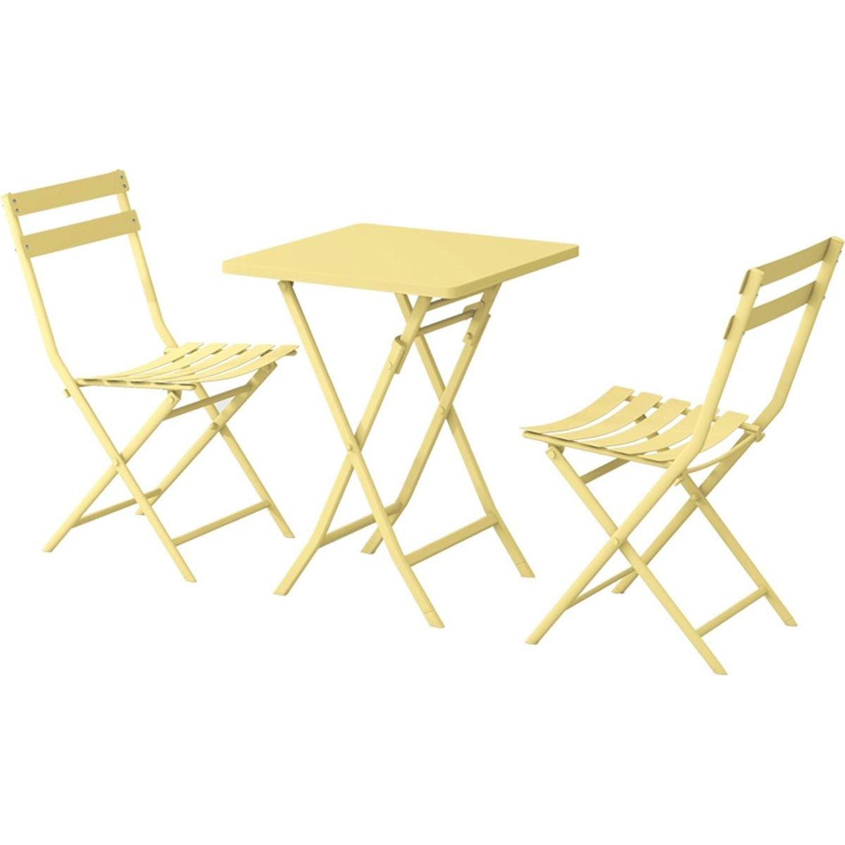 3 Piece Patio Bistro Set of Foldable Square Table and Chairs, Yellow
