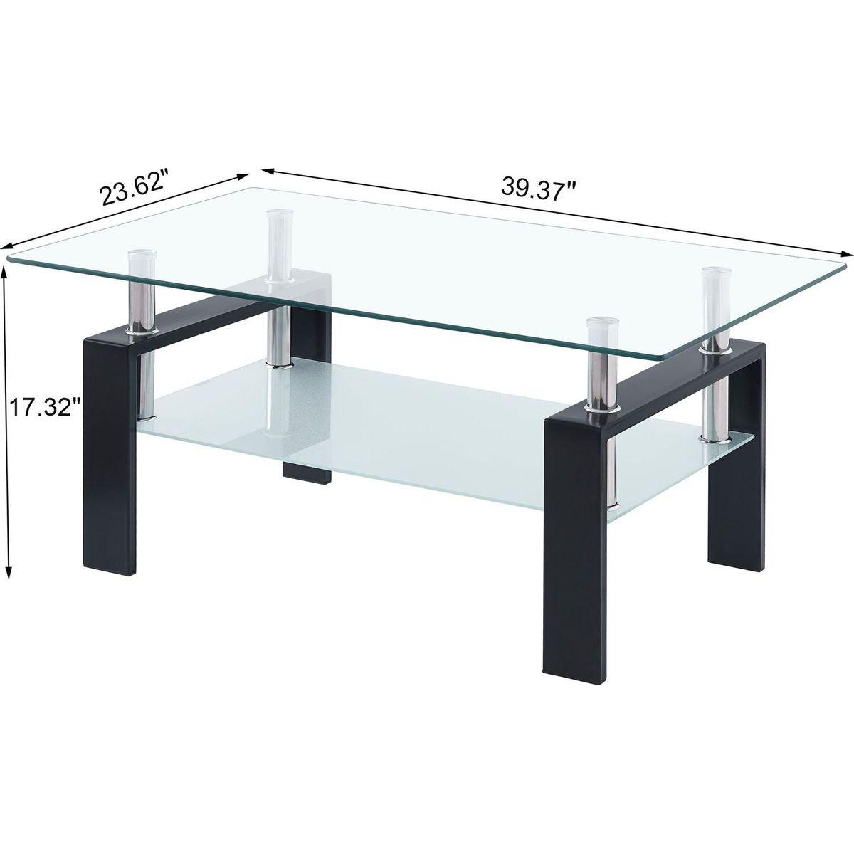 Tempered Clear Glass Coffee Table, 2-Layers Coffee Table Living Room Center Table