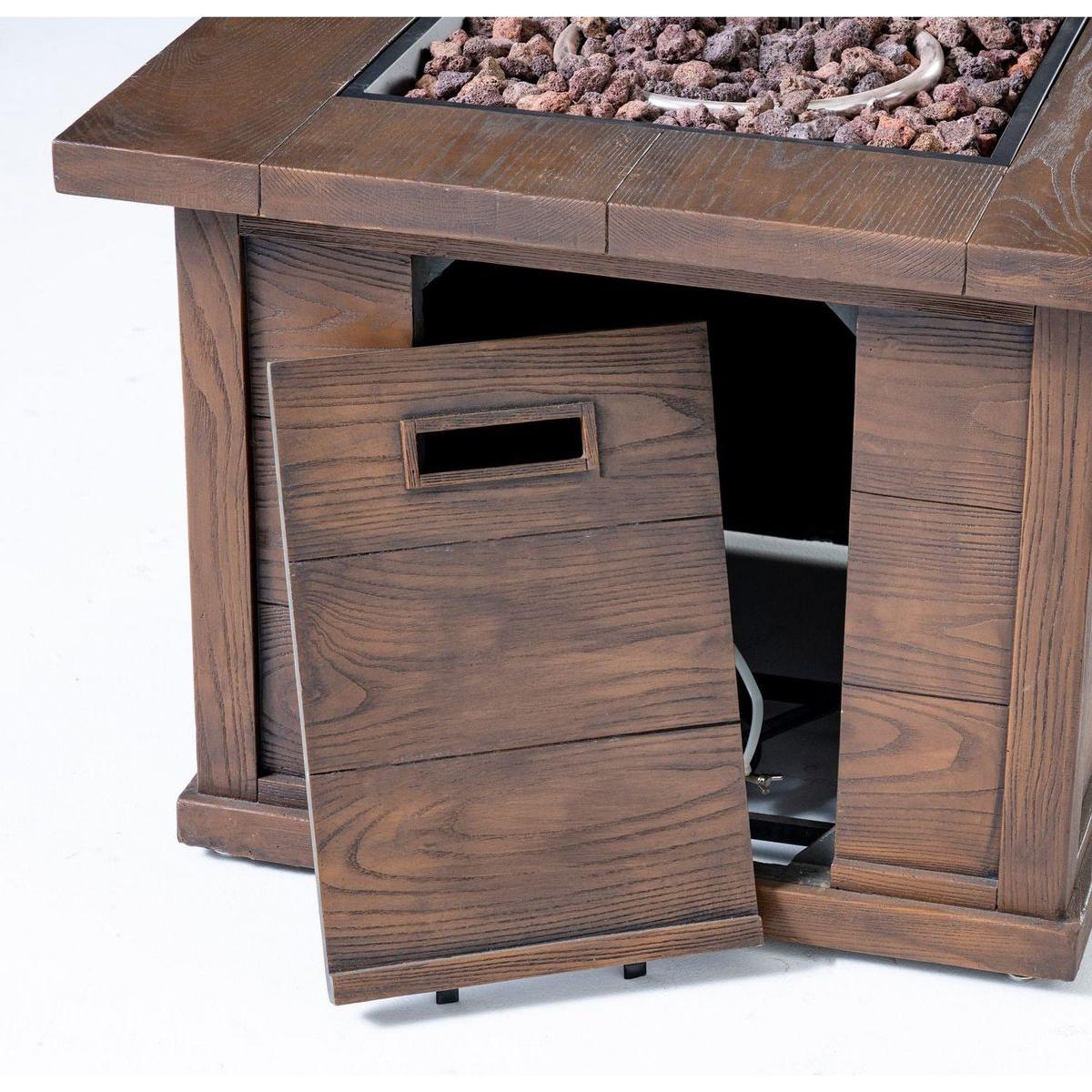 Patio Outdoor 24" H x 32" W Square Gas Burning Concrete Fire Pit Wood Pattern - Brown - 40,000 BTU