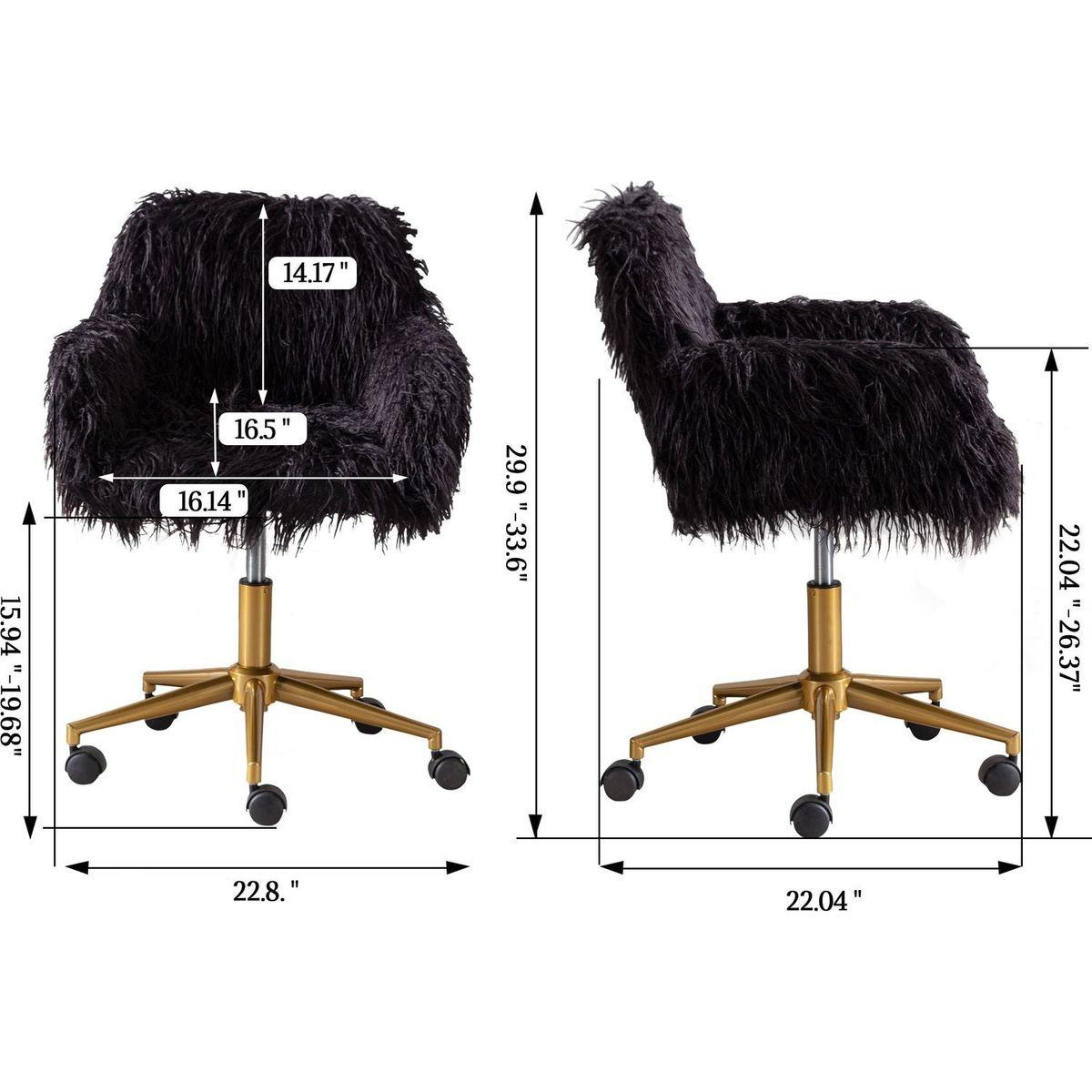 Modern Faux fur home office chair, fluffy chair for girls, makeup vanity Chair with Gold Plating Base