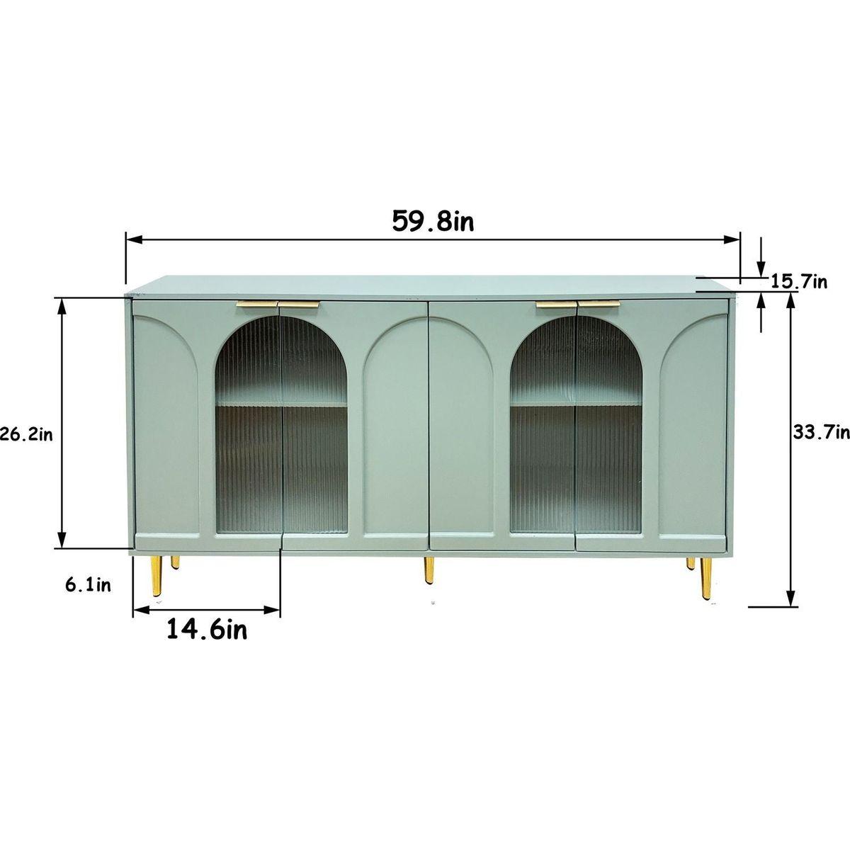 Accent Cabinet Lacquered Wooden Cabinet with 4 Glass Doors Sideboard Buffet Server Cabinet Storage Cabinet, for Living Room, Entryway, Hallway, Office, Kitchen and Dining Room, Mint Green