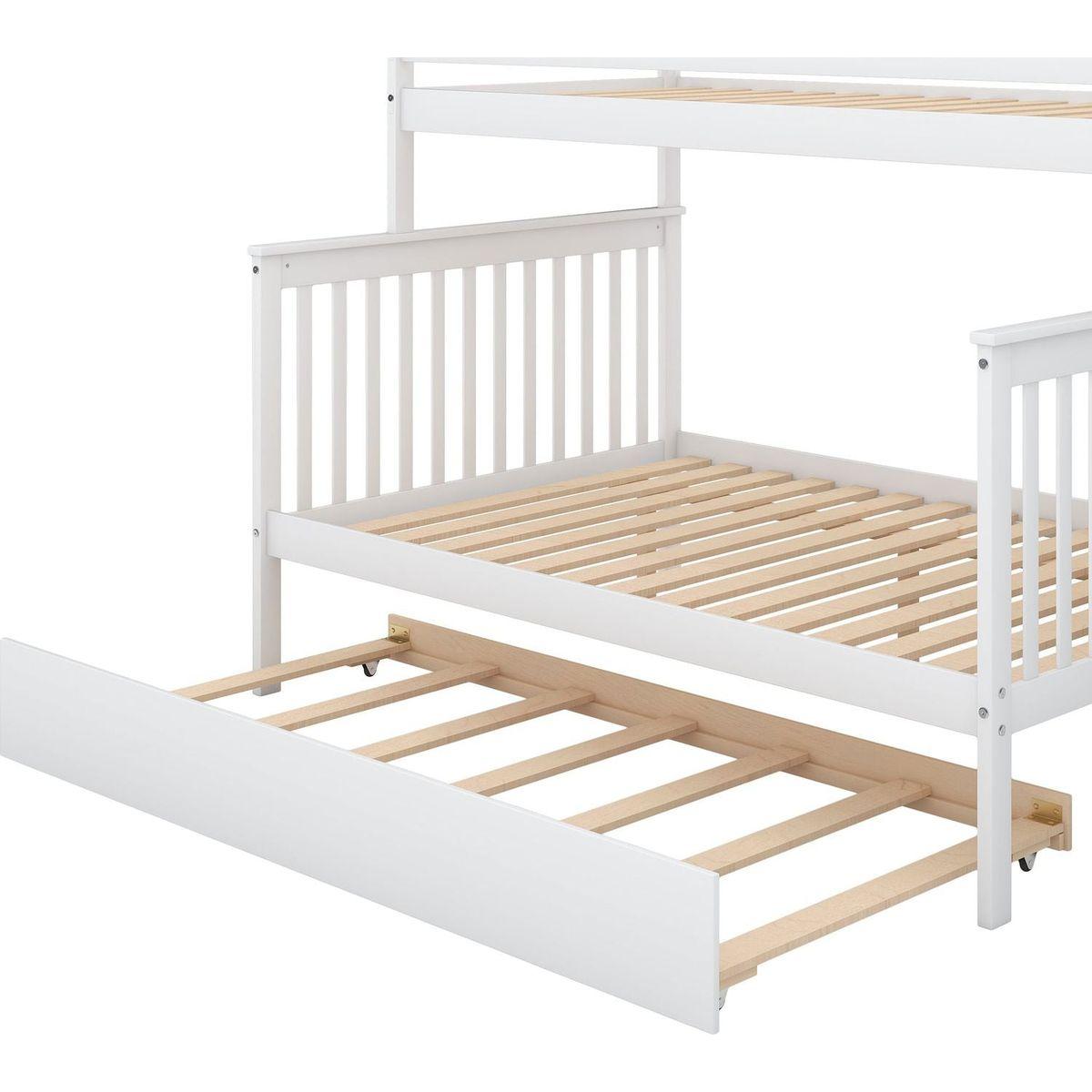 Twin over Full Bunk Bed with Trundle and Staircase,White