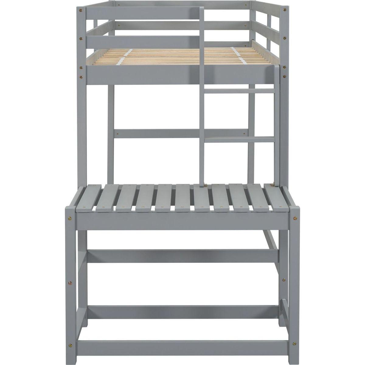 Twin High Loft Bed with Ladder landing Platform, Ladders, Guardrails,Grey