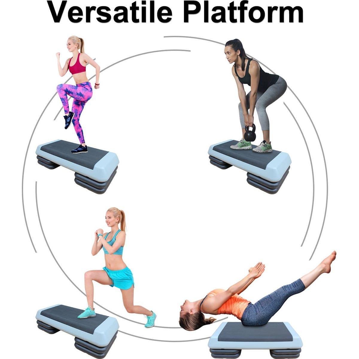 Adjustable Workout Aerobic Stepper in Fitness & Exercise Step Platform Trainer Gray Black with 2 Risers