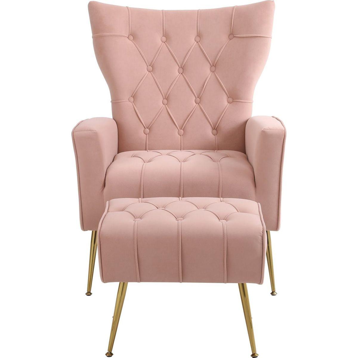 Modern Accent Chair with Ottoman, Comfy Armchair for Living Room, Bedroom, Apartment, Office (Pink)