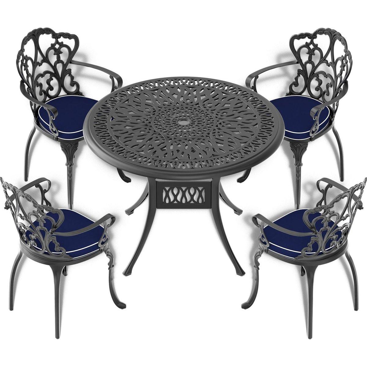 35.43-inch Cast Aluminum Patio Dining Table With Black Frame and Umbrella Hole