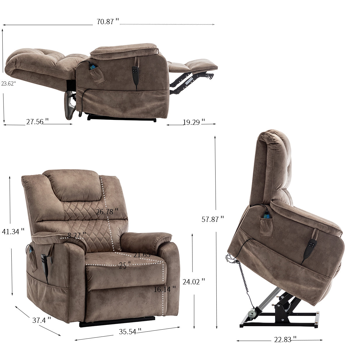 Lounge chair lift chair relax sofa chair sitting room furniture sitting room power supply elderly electric lounge chair (180 degree lying flat) - Streamdale Furniture
