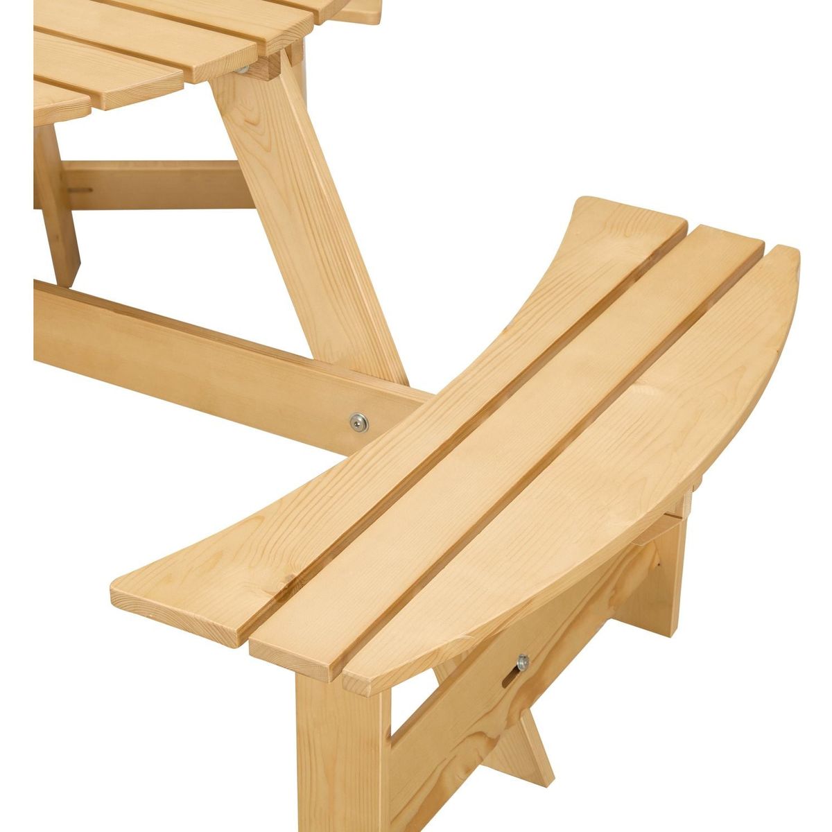 Outdoor 6 Person Picnic Table, 6 person Round Picnic Table with 3 Built-in Benches, Umbrella Hole, Outside Table and Bench Set for Garden, Backyard, Porch, Patio, Natural