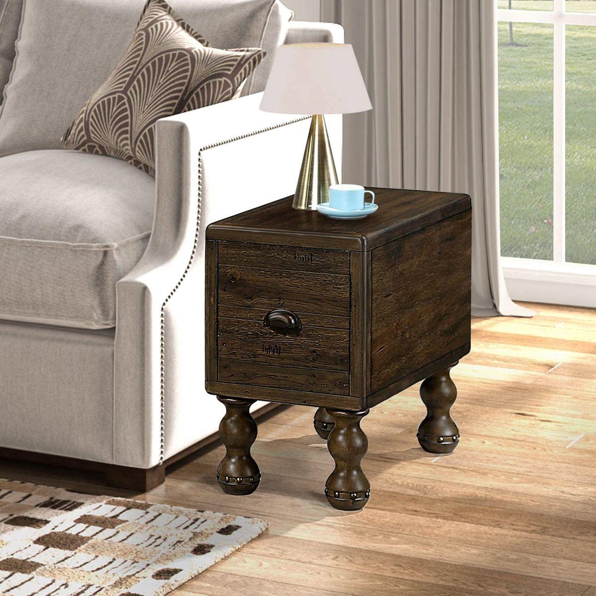 Solid Wood End Table, Rectangle 23.6 inch Narrow Side Table with Drawer, Vintage Bedside Table Nightstand for Small Spaces, Living Room, Bedroom, Easy Assembly, Antique Brown