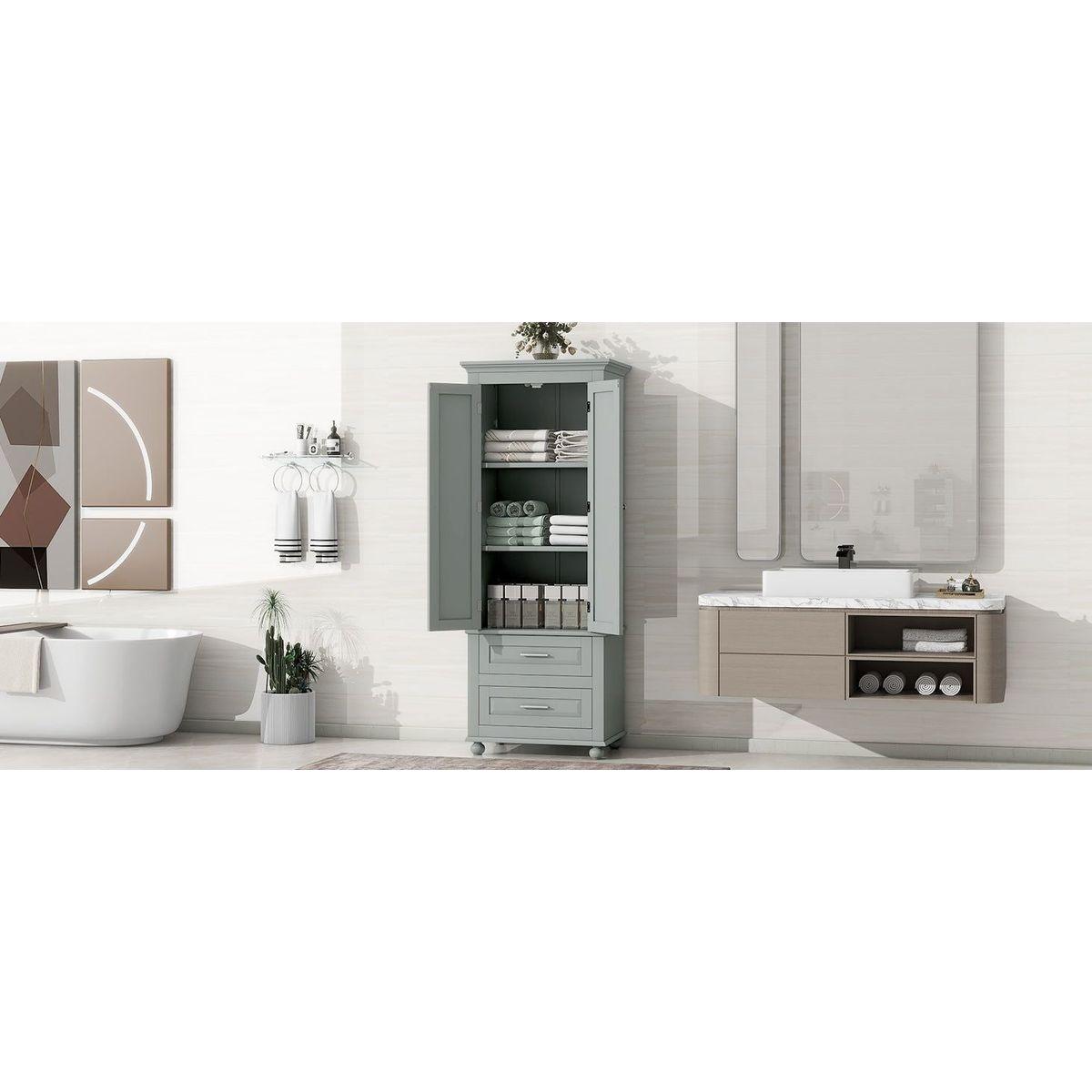 Tall Storage Cabinet with Two Drawers for Bathroom/Office, Grey