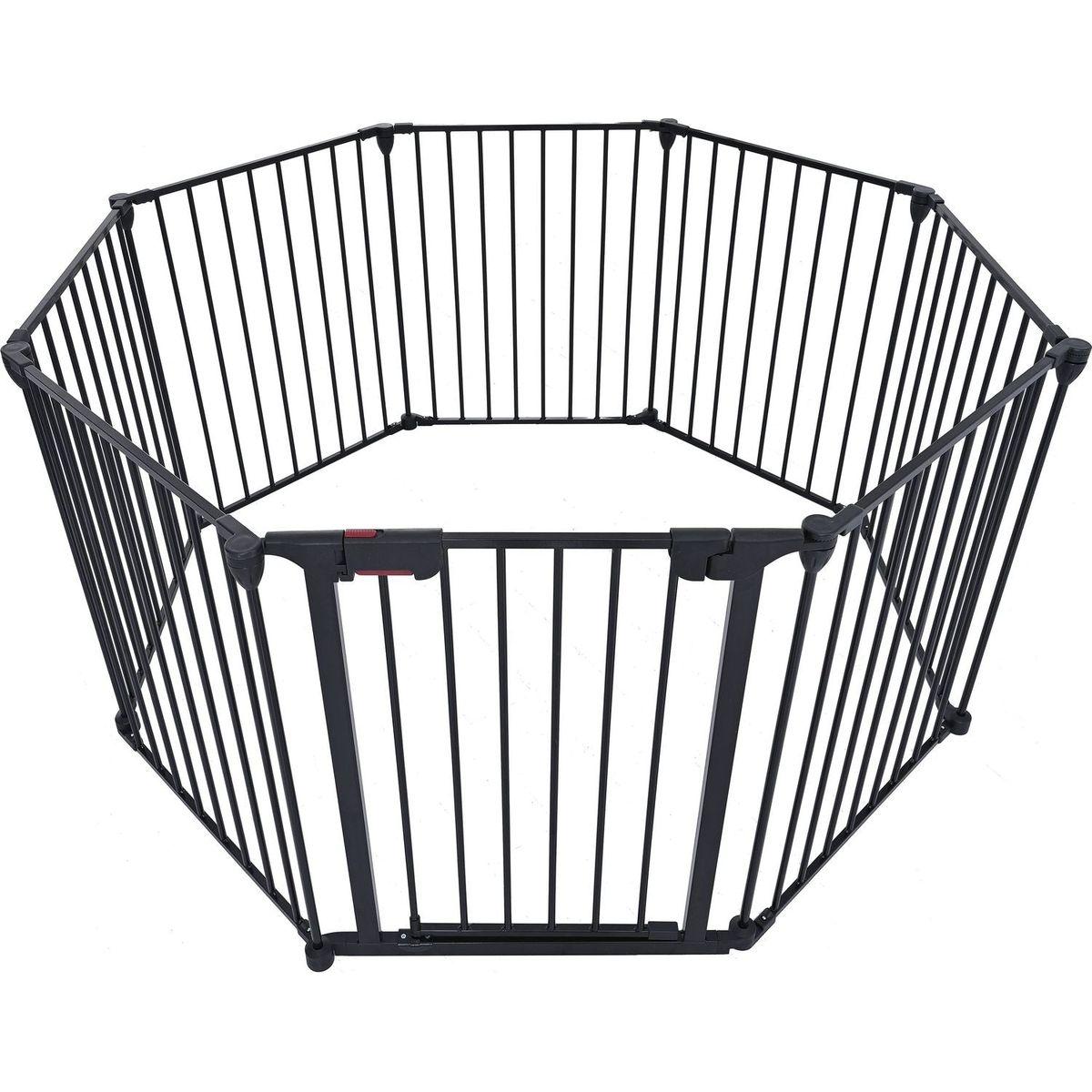 200" Adjustable Safety Gate 8 Panels Play Yard Metal Doorways Fireplace Fence Christmas Tree Fence Gate for House Stairs Gate prohibited area fence