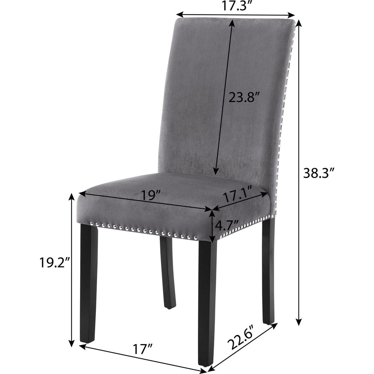 Cobre Contemporary Velvet Dining Chair with Nailhead Trim, Set of 2, Blue